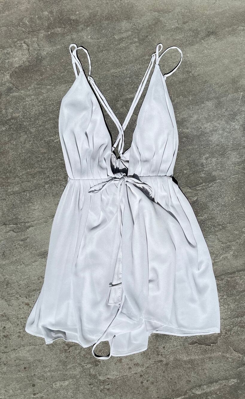 Michael Costello x REVOLVE Dina Tie-Front Mini Dress | Blue Grey | Size XS 🤍